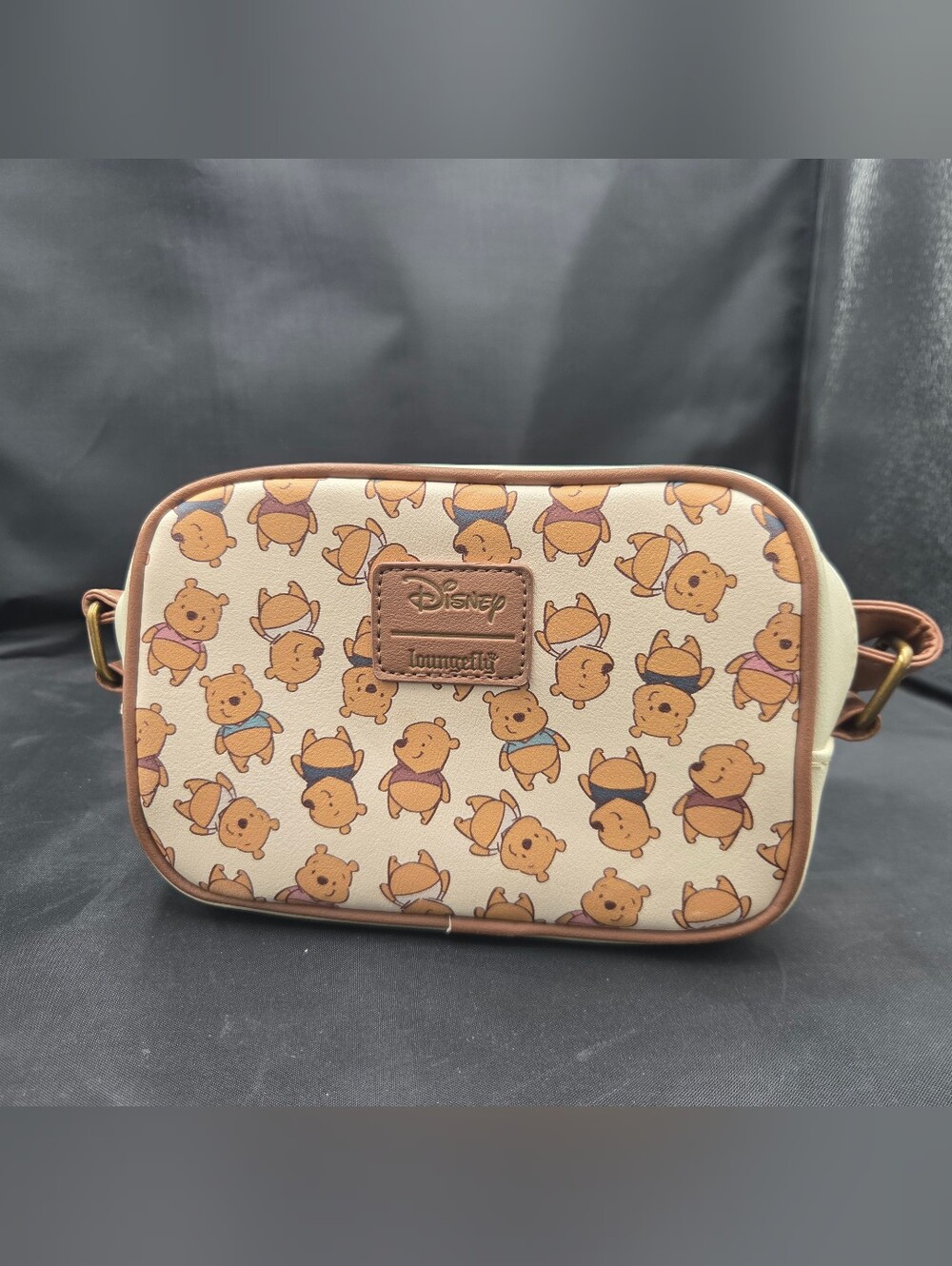 Loungefly Winnie the Pooh Allover Crossbody in Beige and Brown